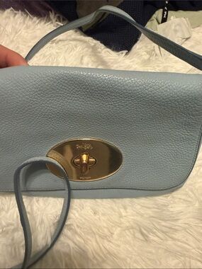 Coach Light Blue Pebbled Leather Shoulder Bag with Gold Hardware